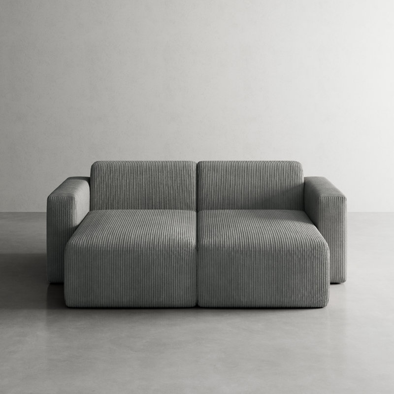 Berlare 2 - Piece Upholstered Corduroy Modular Sectional Sofa – Fully Compressed, No Assembly Required, Grey