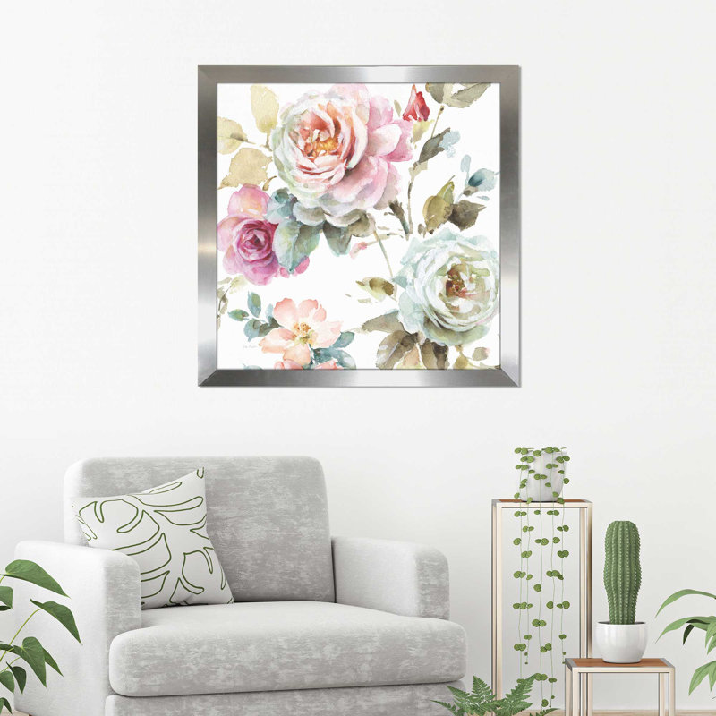 «Beautiful Romance V», reproduction de peinture à l'aquarelle, H 25,5 po x l 25,5 po x P 1 po, Encadrement argenté