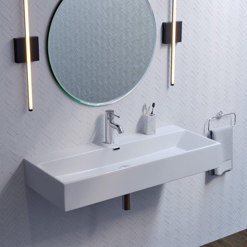 Claire 40" Rectangle Wall-Mount Bathroom Sink, Glossy White, Glossy White