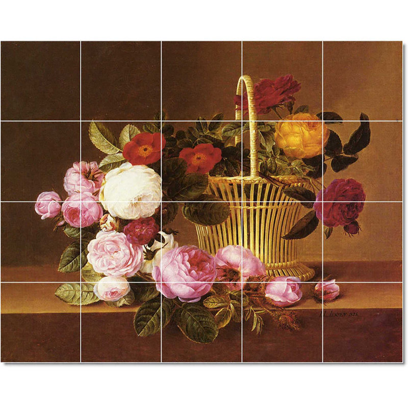 Carreau de peinture murale 40 po x 32 po 8 po x 8 po, Johann Laurentz Jensen fleur W22682