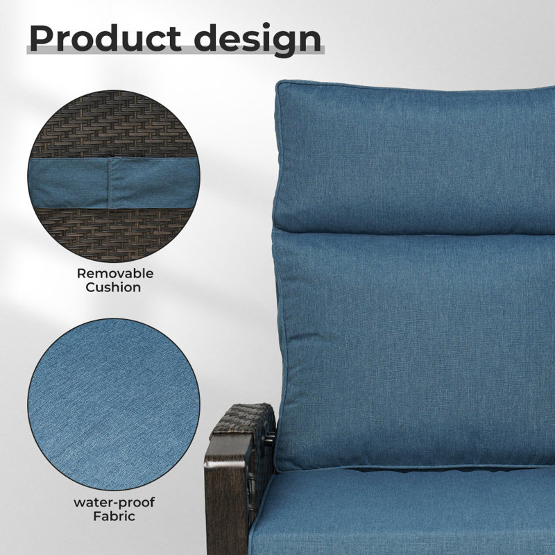 Garden Air Pump Lounge Chair with Cushion, Independent Back & Footrest Adjustment, Set of 2, Blue