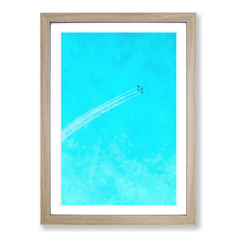 Plane Trails in the Sky - Picture Frame Graphic Art Print, 63cm H x 45cm W x 2cm D, Oak Framed
