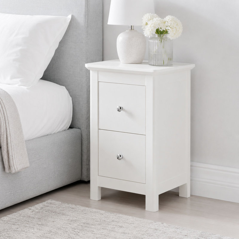 Nairn 2-Drawer White Bedside Cabinet, Stylish Table with Storage, Individual