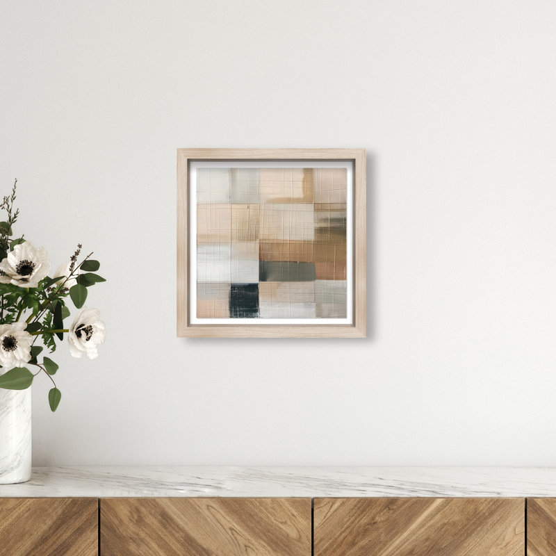 Boxed in Ebony II Shadowbox Abstract Print by Oliver Gal, Black Frame, 12 x 12, 13.5"H x 13.5"W, Natural Oak Frame