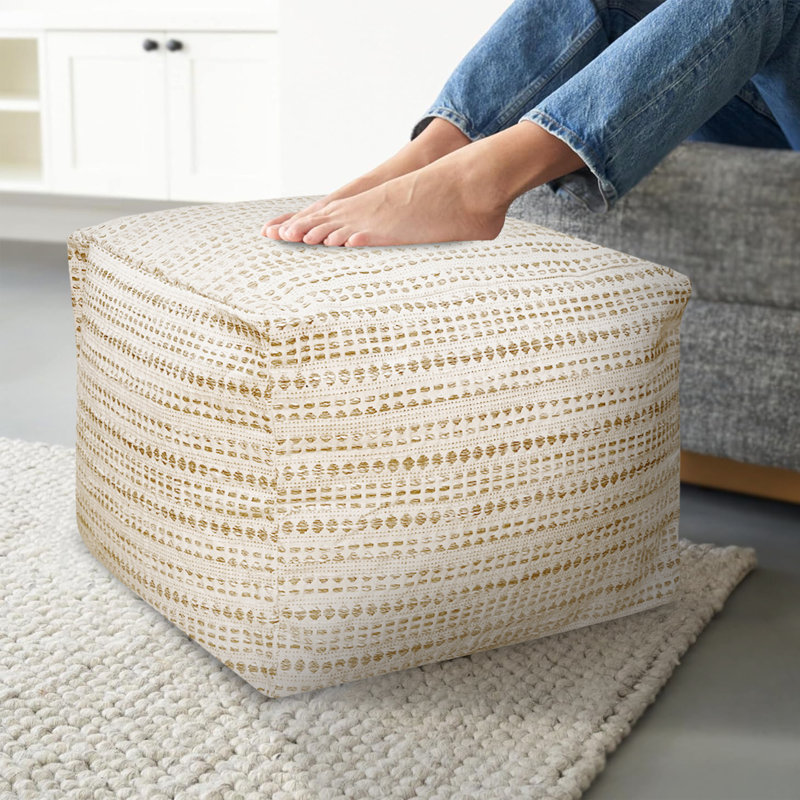 Housse de repose-pieds Felda, Mélange de coton beige / blanc cassé