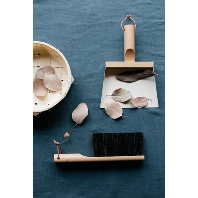 "Mr & Mrs Clynk" Cream Hand Brush, Dustpan and Wall Hooks
