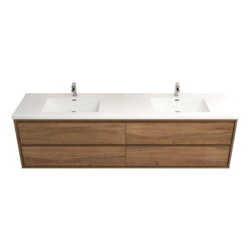 Meuble-lavabo mural double l 83 po x P 19,6 po x H 21,75 po Yacoubou, Chêne naturel