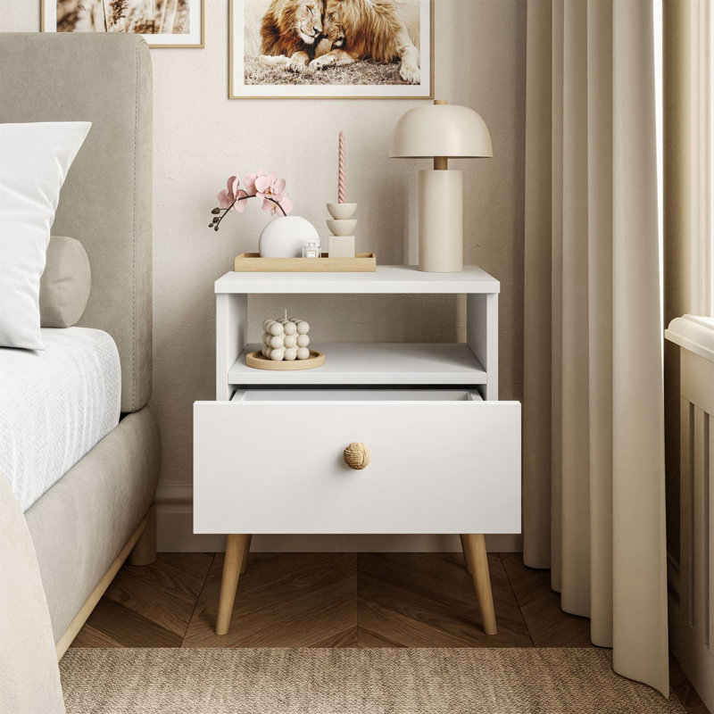 Zion 44cm W Manufactured Wood Bedside Table, White