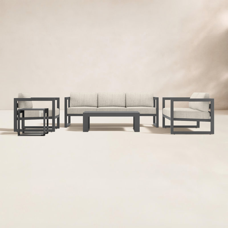 Smith 5 Piece Sofa Seating Group with Sunbrella Cushions, Cast Silver Sunbrella®, Slate