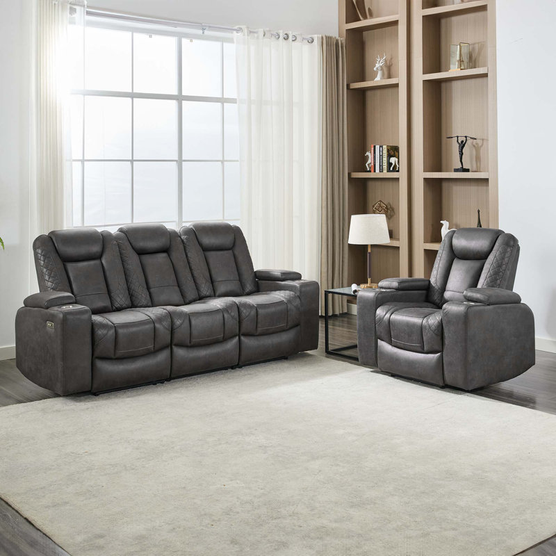 Roxas 4 Seater Linen Electric Reclining Sofa, Grey
