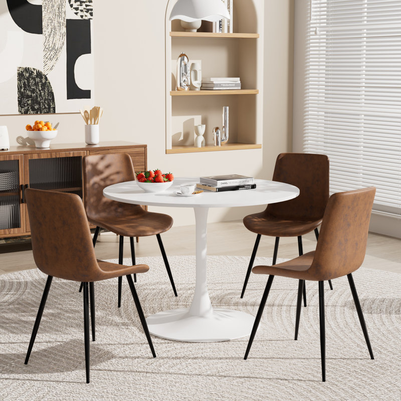 Ensemble de table ronde pour 4 (1 table + 4 chaises), H 28,7 po x L 31,5 po x l 31,5 po, Blanc