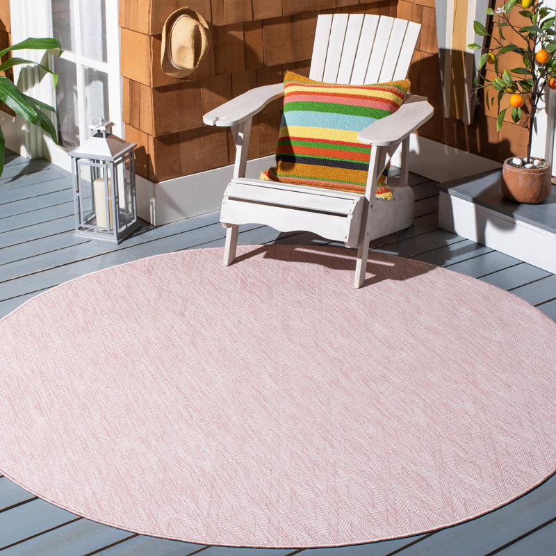 Tamber Geometric Pink Indoor/Outdoor Area Rug, Round 6'7"