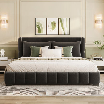 Upholstered Platform Bed with 2 Pillows