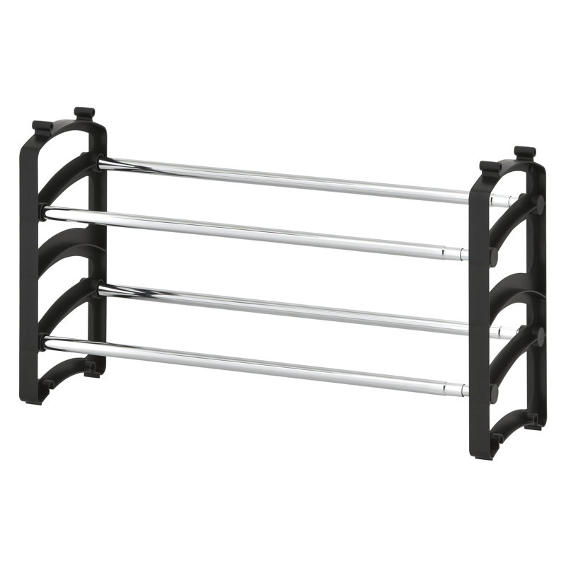 Black and Silver 4-Tier Expandable Stackable Shoe Rack