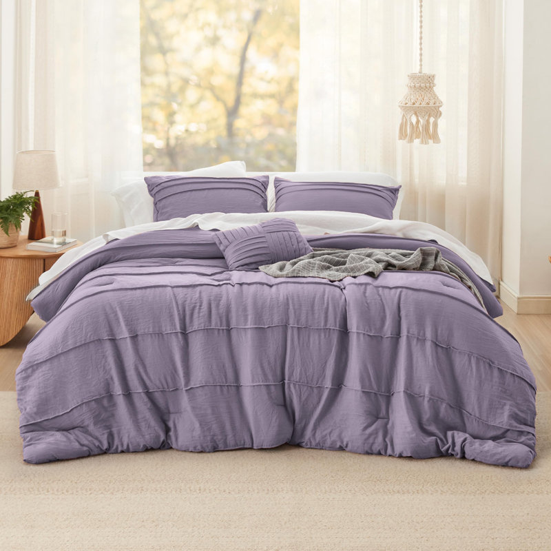 Bedsure Pinch Pleat Comforter Set Boho Bed-in-A-Bag Bedding Set with  Pillowcases for All Season, Purple