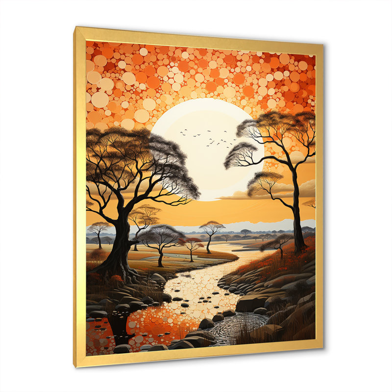Baobab africain au coucher du soleil, H 40 po x l 30 po, Black Picture Framed