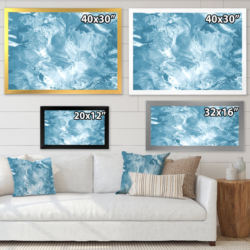 Nuage d'art clair bleu clair - peinture sur toile, H 24 po x l 32 po, Toile à cadre d'angle fermé doré