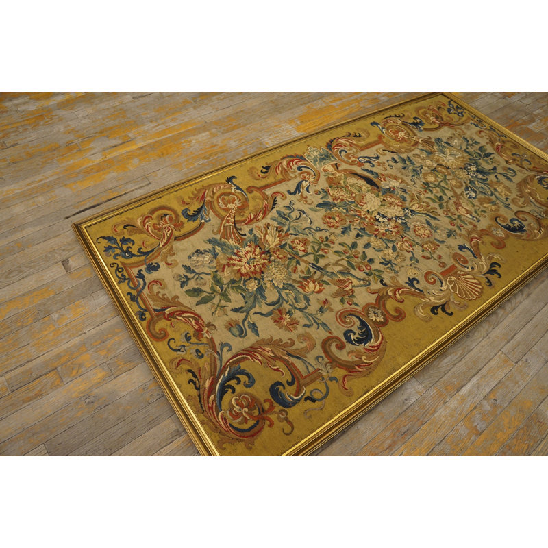 Antique French Allover Floral Flat Weave Rug