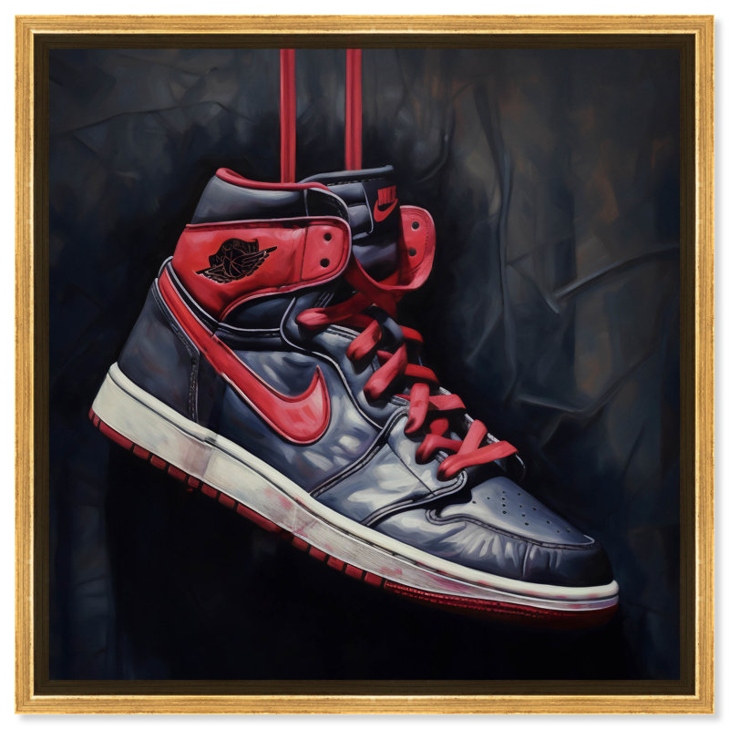 Sneaker suspendu noir et rouge Notoriart 1 pièce, Cadre doré, H 41 po x l 41 po