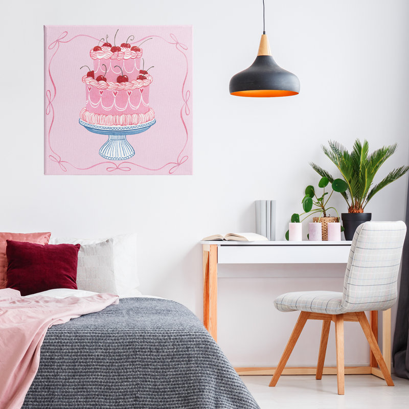 Toile romantique avec gâteau aux cerises roses, design par Grace Popp, H 24 po x l 24 po