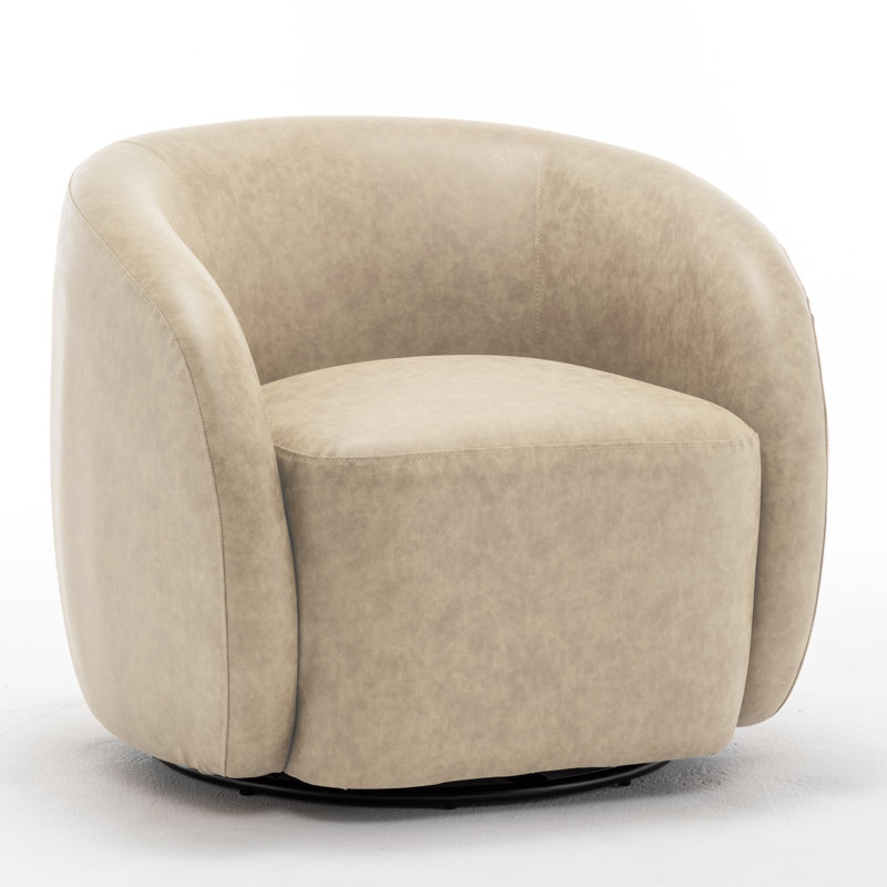 Katherline Hall Faux Leather Swivel Barrel Chair, Beige