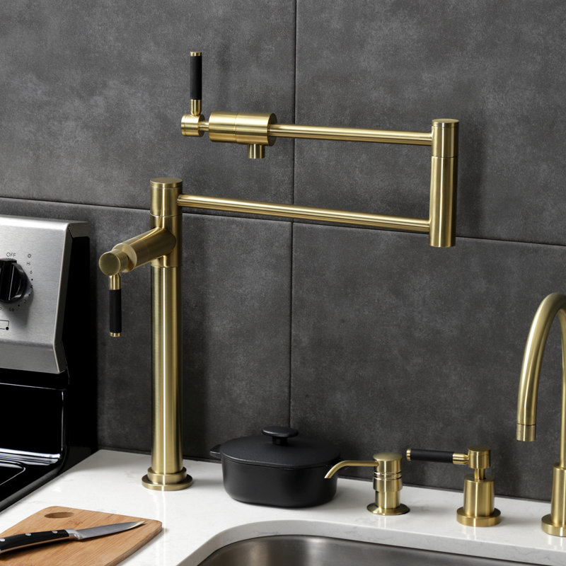 Kingston Brass Kaiser Two-Handle 1-Hole Deck Mount Pot Filler Faucet, Brushed Brass