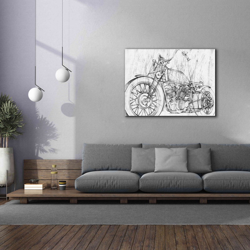 " Inverted Motorcycle Mechanical Sketch II " by Ethan Harper, 40" H x 54" W x 1.5" D