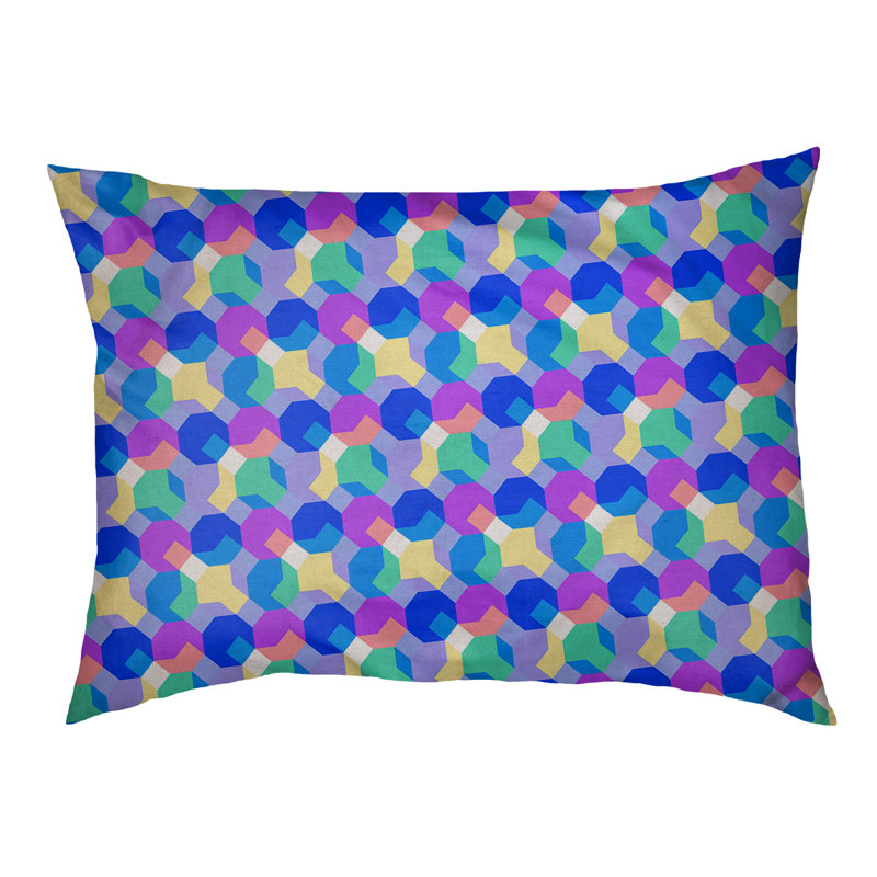 Coussin extérieur octogone Campion, Moyen (L 29,5 po x P19,5 po x H 9,5 po), Bleu / Mauve / Jaune