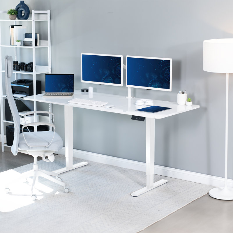 Electric Dual Motor Standing Desk, 71" White Top with Memory Preset