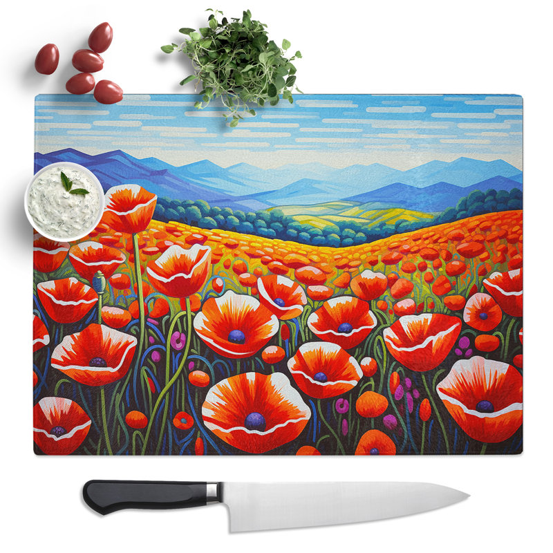 Poppy Field Op Art  Glass Chopping Board