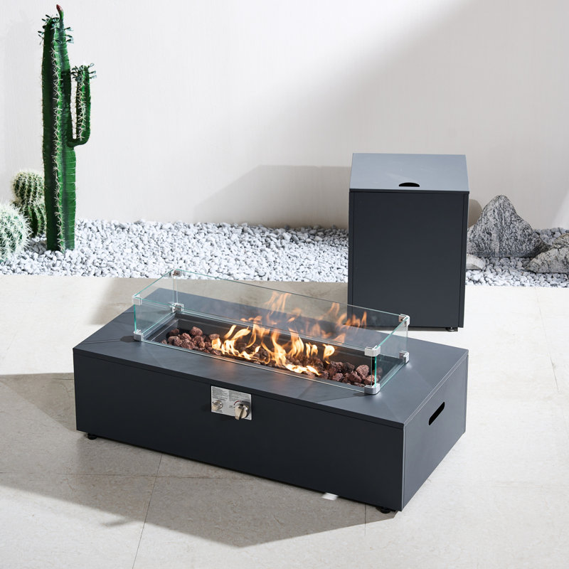 W42.1"*D19.8"*H11.8" Outdoor Patio Steel Fire Pit Table With Rain Cover