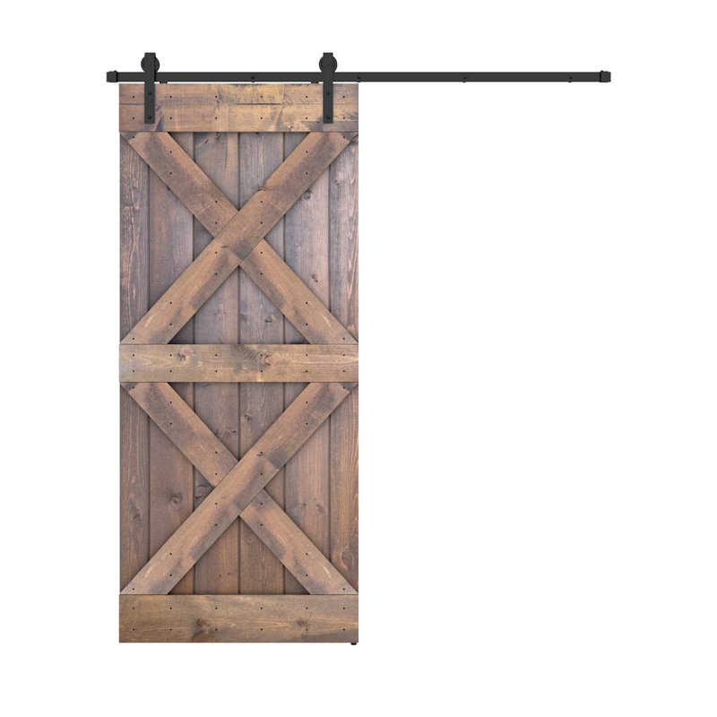 Porte de grange coulissante à panneaux en bois X Series avec trousse de quincaillerie d'installation (DIY) 1 6, 36 po x 84 po