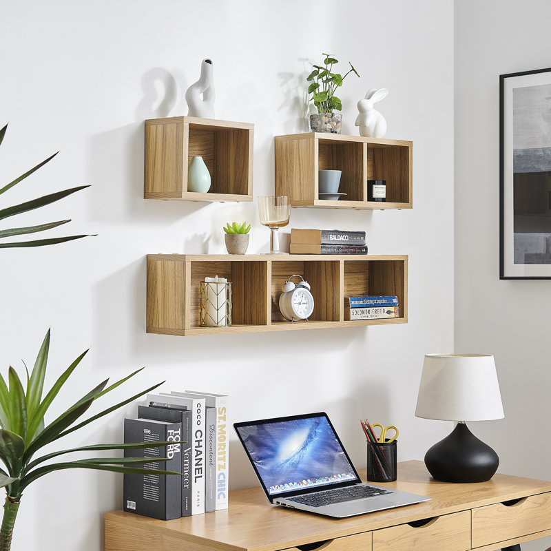 Bayala 3 Piece Cube Wall Shelf Set, Chestnut