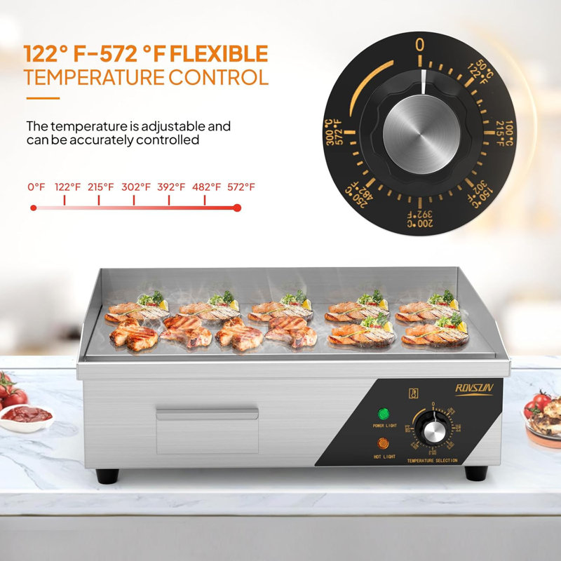 1600 Watt 22" Silver Stainless Steel Electric Flat Griddle