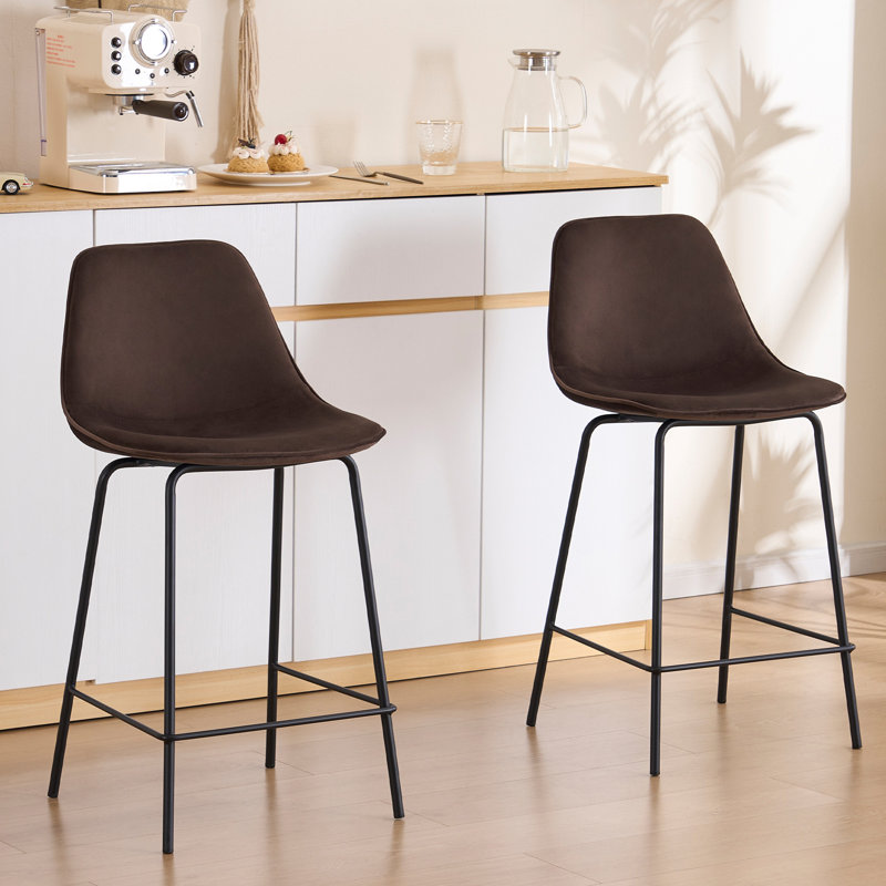 Hauteur de comptoir moderne Kavi avec coussin rembourré et pieds en métal, Velours brun vison