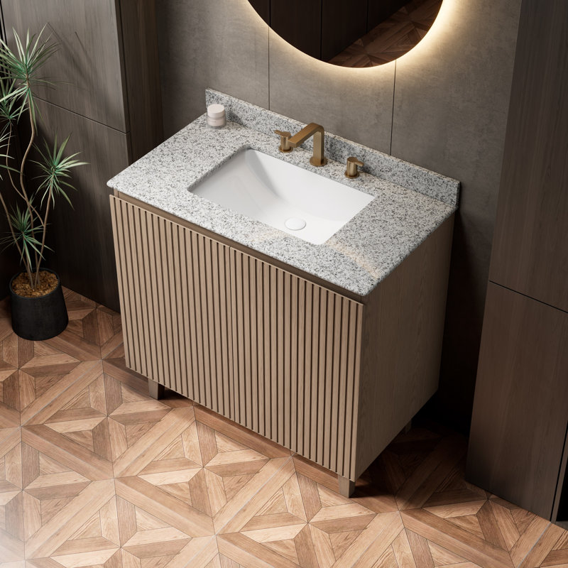 Meuble-lavabo autoportant de 76 cm avec lavabo, comptoir en granit naturel, aspect bois Heidelberg, L 30 po