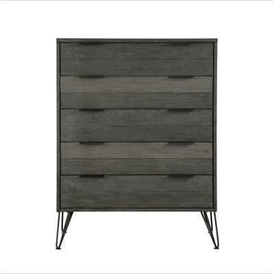 Commode de chambre contemporaine à trois tons de finition grise avec pieds en métal et placage d'acacia