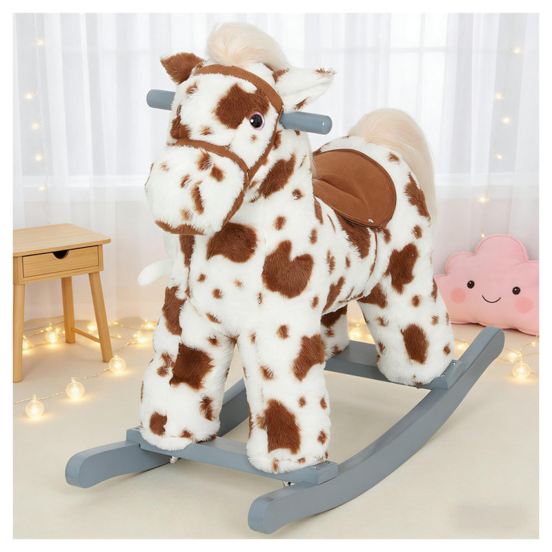 Cheval à bascule interactif en peluche avec sons réalistes, jouet à roulettes brun et blanc pour tout-petit