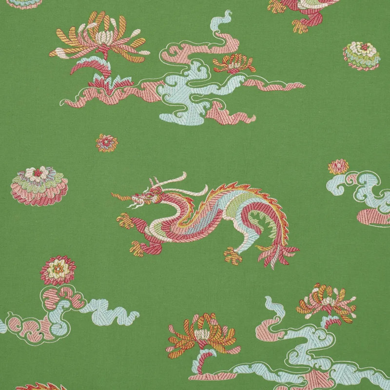 Hanlun Dragon Embroidery Fabric, Green