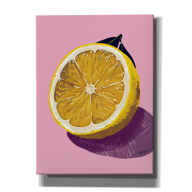 Art mural sur toile Epic Graffiti «Lemon Cut On Pink Fond» par Momart, H 54 po x l 40 po x P 1,5 po