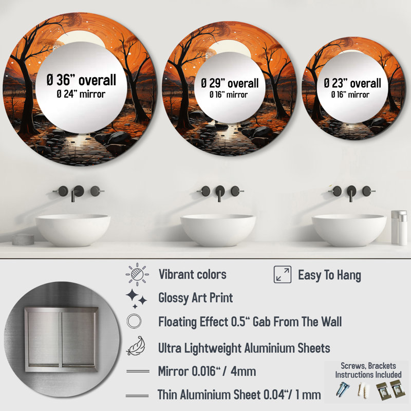 Africa Art Night Mirage I - African Art Mirror, Traditional Round Unique Wall Mirror, Printed Metal Art, 23" x 23"
