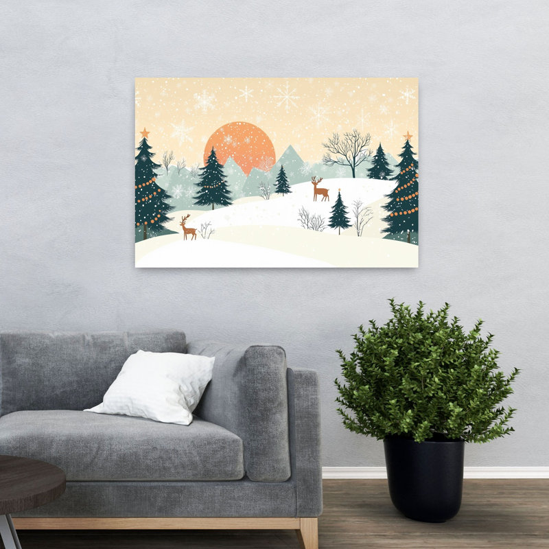 Snowy Christmas Scene Peaceful Rustic Serene Christmas Tree, H 32 po x l 48 po