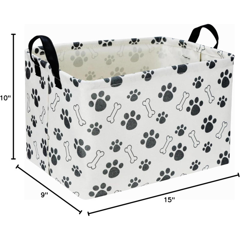 Rectangular Dog Basket,Dog Toy Bin,Dog Storage Basket Organizer.Waterproof PE Coating Puppy Storage Bin With Handles.Dog Room Decor,Dog Toys,Books,Kid's Gifts Basket. (Dog Paw)