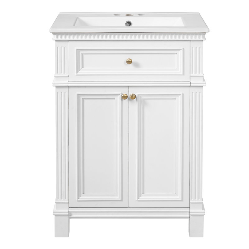 Armoire de salle de bain 24 po avec portes à fermeture douce et tablette réglable, meuble-lavabo avec lavabo en céramique