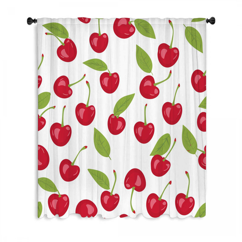 Rideaux de fenêtre à motif cerisier, blocs de fruits et voilages transparents - 1 panneau, L 50 po x L 84 po