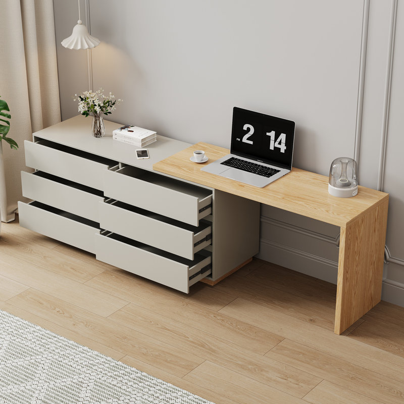 Multi-Purpose Adjustable Desk & Dressing Table | 160-250cm Extendable Top, 6 Drawers | Straight or L-Shape Setup for Living Room, Study & Bedroom