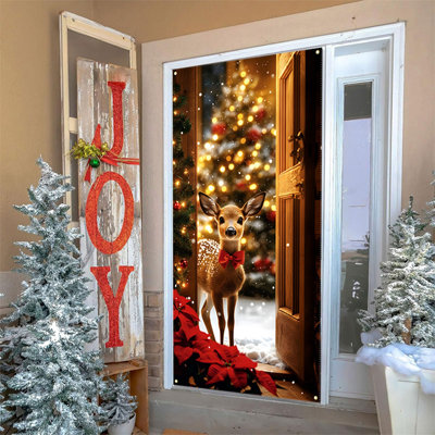 35 X 71 Inch Christmas Door Cover - Santa Claus Pattern - Christmas Day Door Decoration - Festival Party Decoration