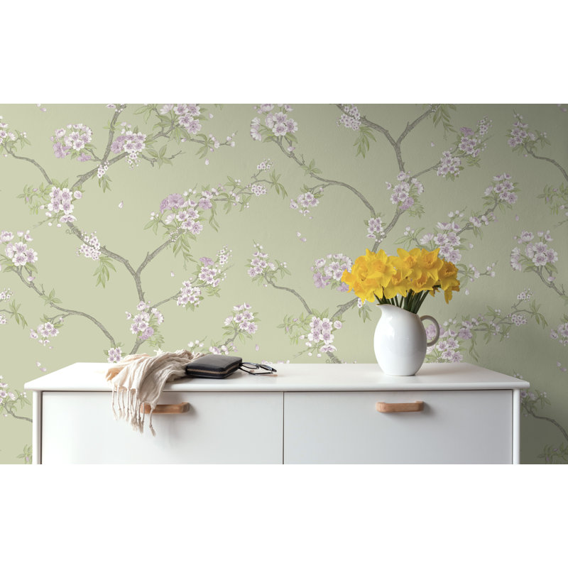 Papier peint non collé Cherry Blossom, Vert