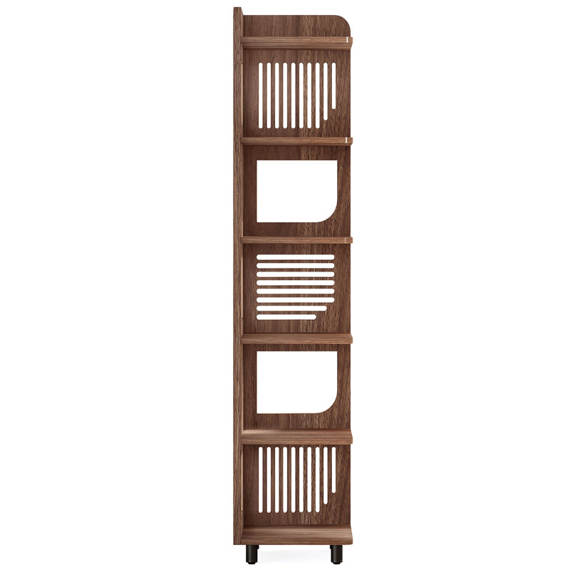 Bibliothèque 71,65 "de haut à 6 niveaux de style rustique brun avec coin étroit pour le salon