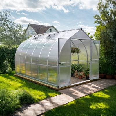 Palram - Canopia Bella 8' W x 12' D Walk-In Hobby Twin Wall Polycarbonate Aluminum Frame Bell Greenhouse Kit with Roof Vents - Silver